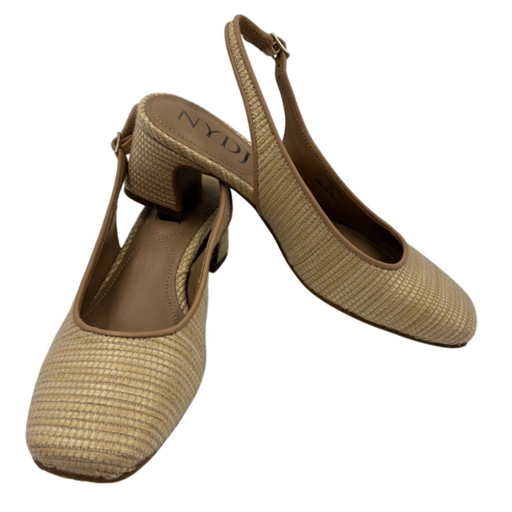 NYDJ Faelynn Woven Slingback Block Heels Natural Straw Tan Size 7M‎ Hemp NWOT